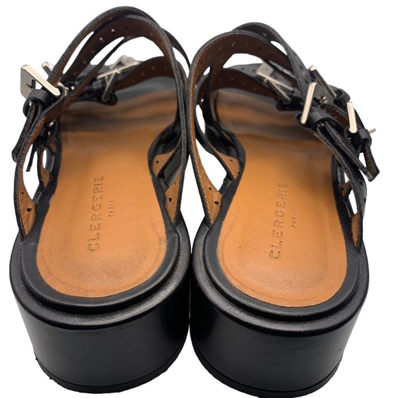 Clergerie Fantom Buckled Laser-Cut Leather Platform Sandals Black - Picture 5 of 8